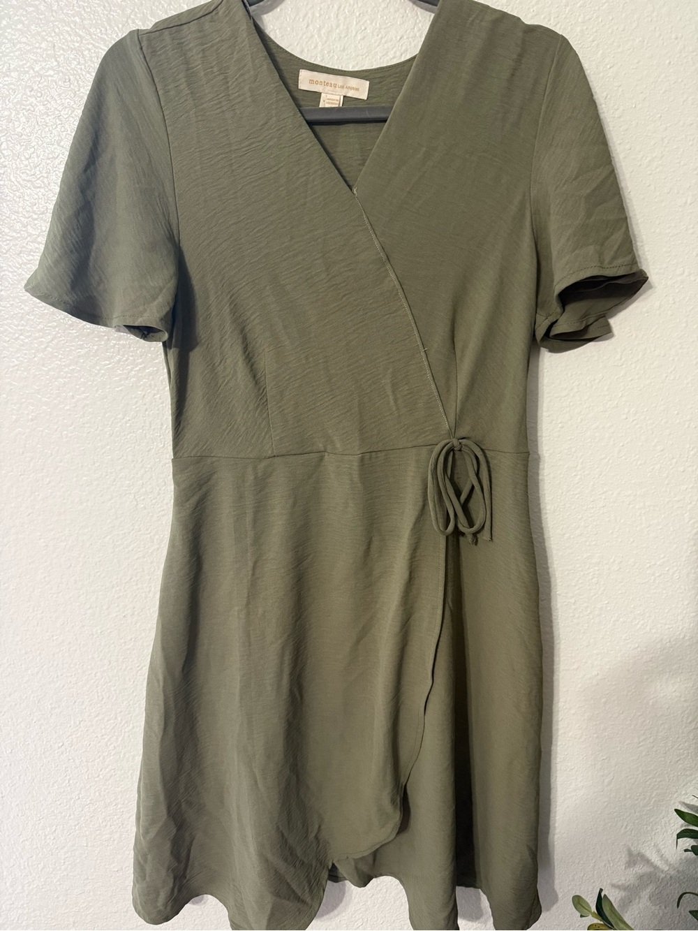 Olive Wrap-Style Short Sleeve Dress